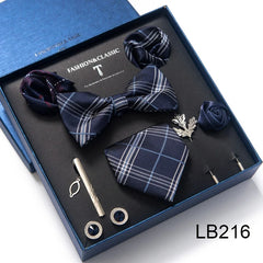 Complete Silk Tie Set for Men — Bow Tie, Necktie, Pocket Square & Accessories