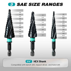 3 PCs Professional Four Spiral Step Drill Bit Set & M35 Cobalt Industrial Cutter Kit