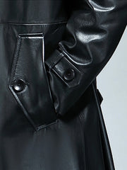 Long Waterproof Black PU Leather Trench Coat by Snagg A Coat