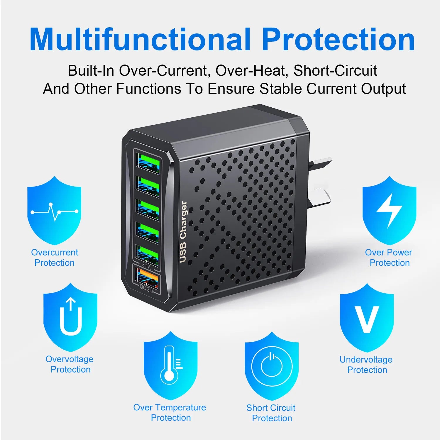 3.1A Pink USB Fast Charger 6 IN 1 AU Plug by Snagg An Adapter