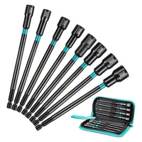 8PCS Magnetic Nut Driver Set 6” Long Shank Metric Impact Drill Bits Hex Shank 7-14mm