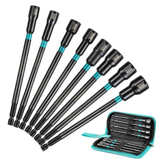 8PCS Magnetic Nut Driver Set 6” Long Shank Metric Impact Drill Bits Hex Shank 7-14mm