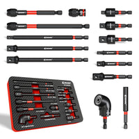 14 Pcs Impact Socket Adapter Set – Quick-Release & Magnetic Drill Bit Extensions with Swivel & Right Angle Adapters