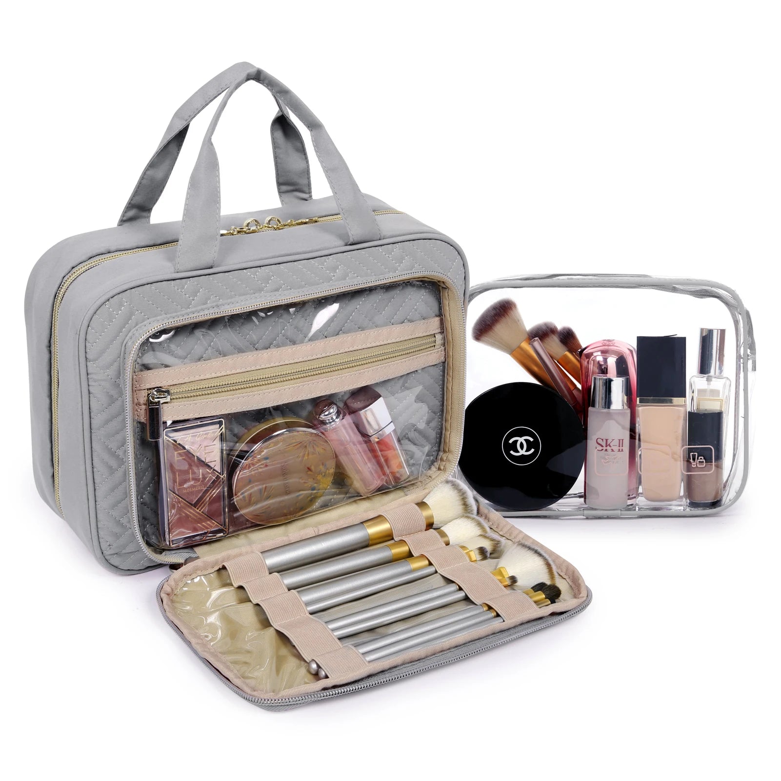 Women's Large Waterproof Cosmetic Bag – Travel Makeup Pouch Organiser with 360° Swivel Hook