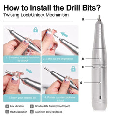 Professional 45,000 RPM Brushless Electric Nail Drill – High Torque Rechargeable Manicure & Pedicure Station