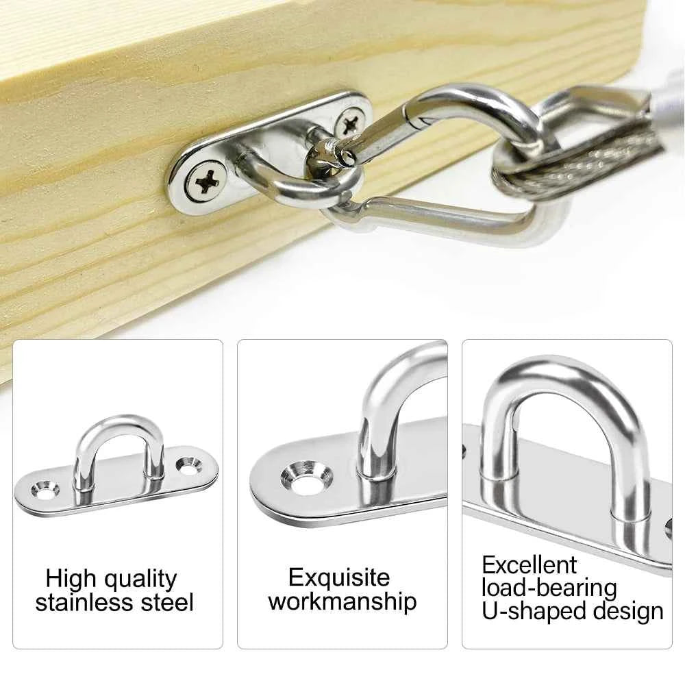 Stainless Steel Elliptical Wall Hooks | Heavy-Duty U-Shaped Eye Plates 2/5/10pcs M5–M12