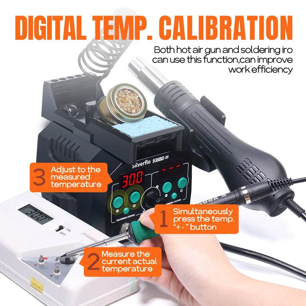 938BD-III 2-in-1 T12 Digital Soldering Station with Hot Air Gun - SnaggIt