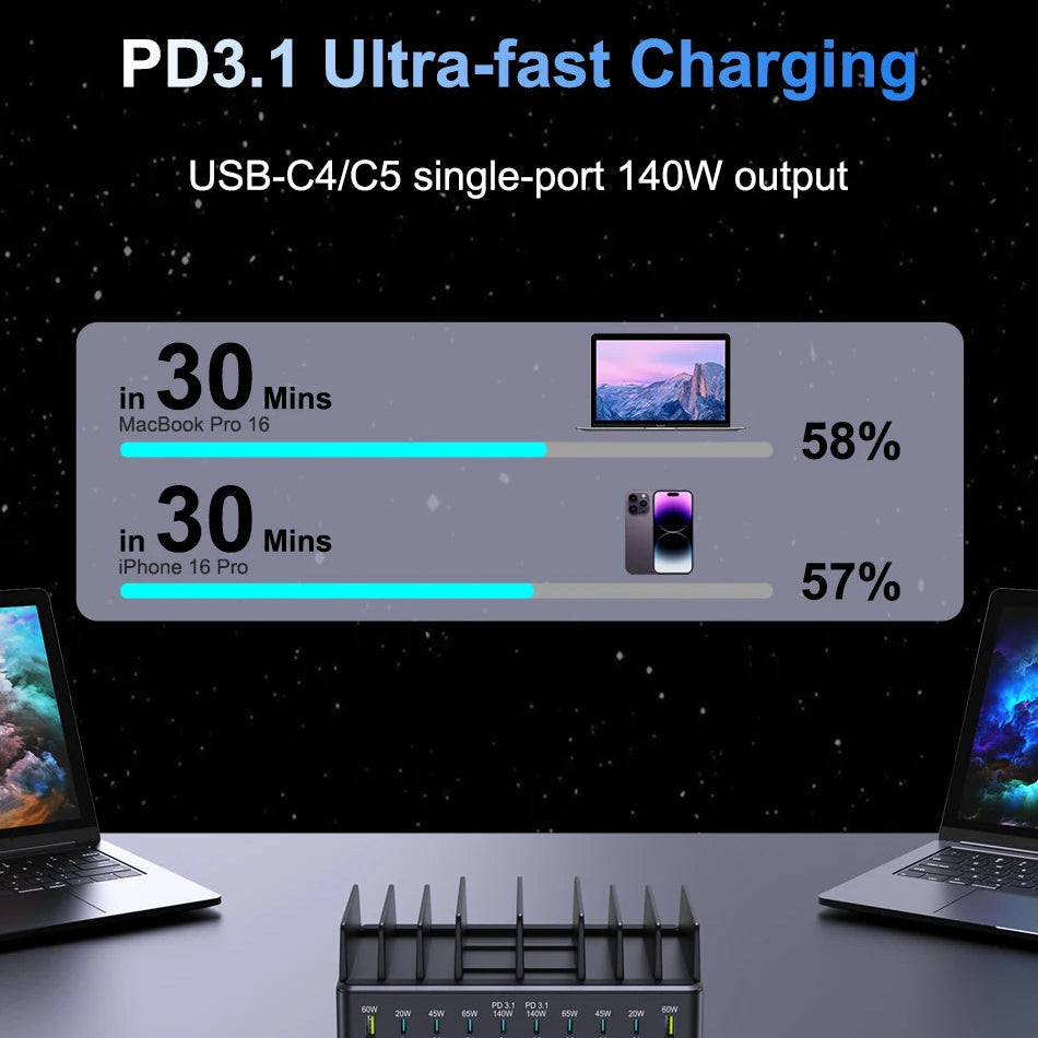 600W USB Fast Charger 10-Port GaN Charging Station Stand by Snagg A Charging Station