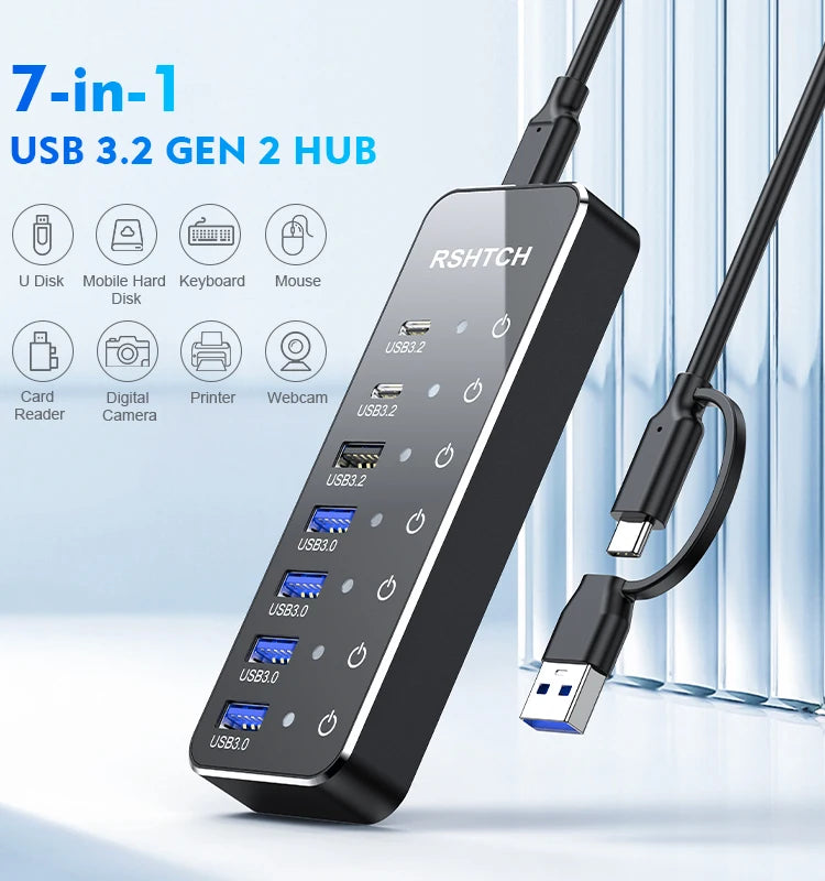 USB Extension with Individual Touch On/Off Switches by Snagg A Charging Station