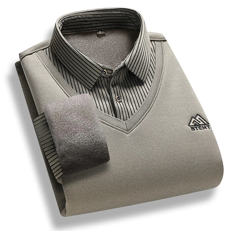 Men’s Fleece-Lined Sweater | Fashion "Fake Two-Piece" Smart Casual Pullover