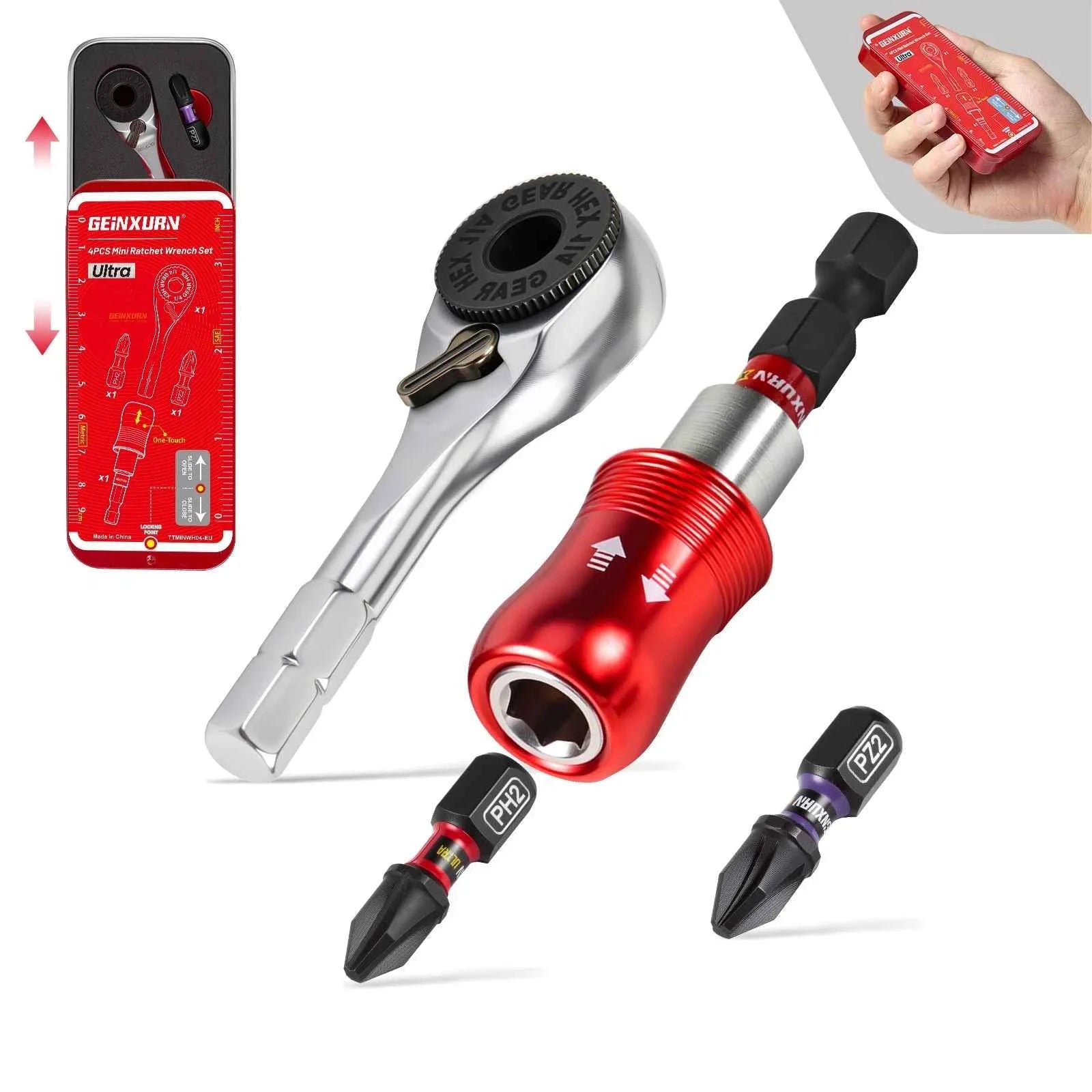 Mini Ratchet Screwdriver Set | S2 Steel Impact Magnetic Bit Holder 1/4" Wrench Push-Pull Case for Repair