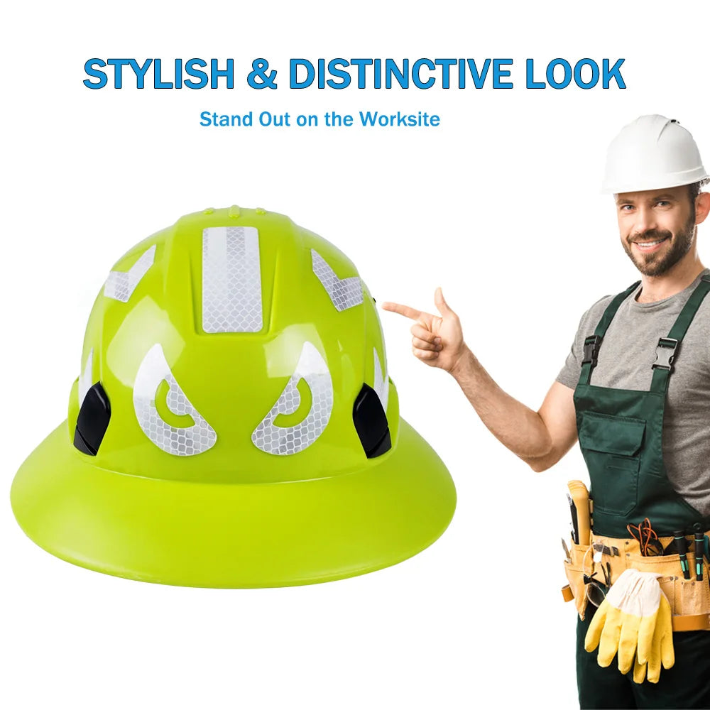 Vented full brim construction safety helmet with reflective stickers – image 6