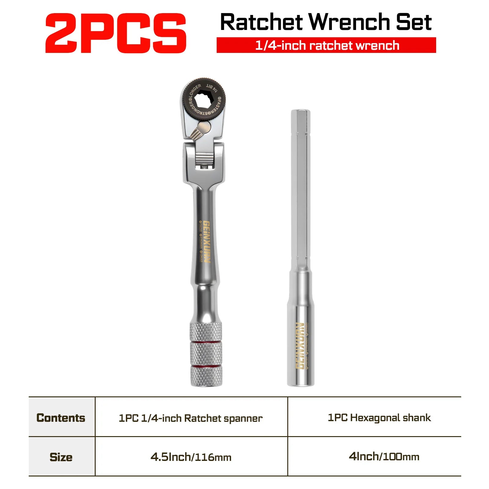 1/4" Ratchet Wrench Set 4pcs | Multi-Angle Portable Hand Repair Tool Kit for Confined Spaces