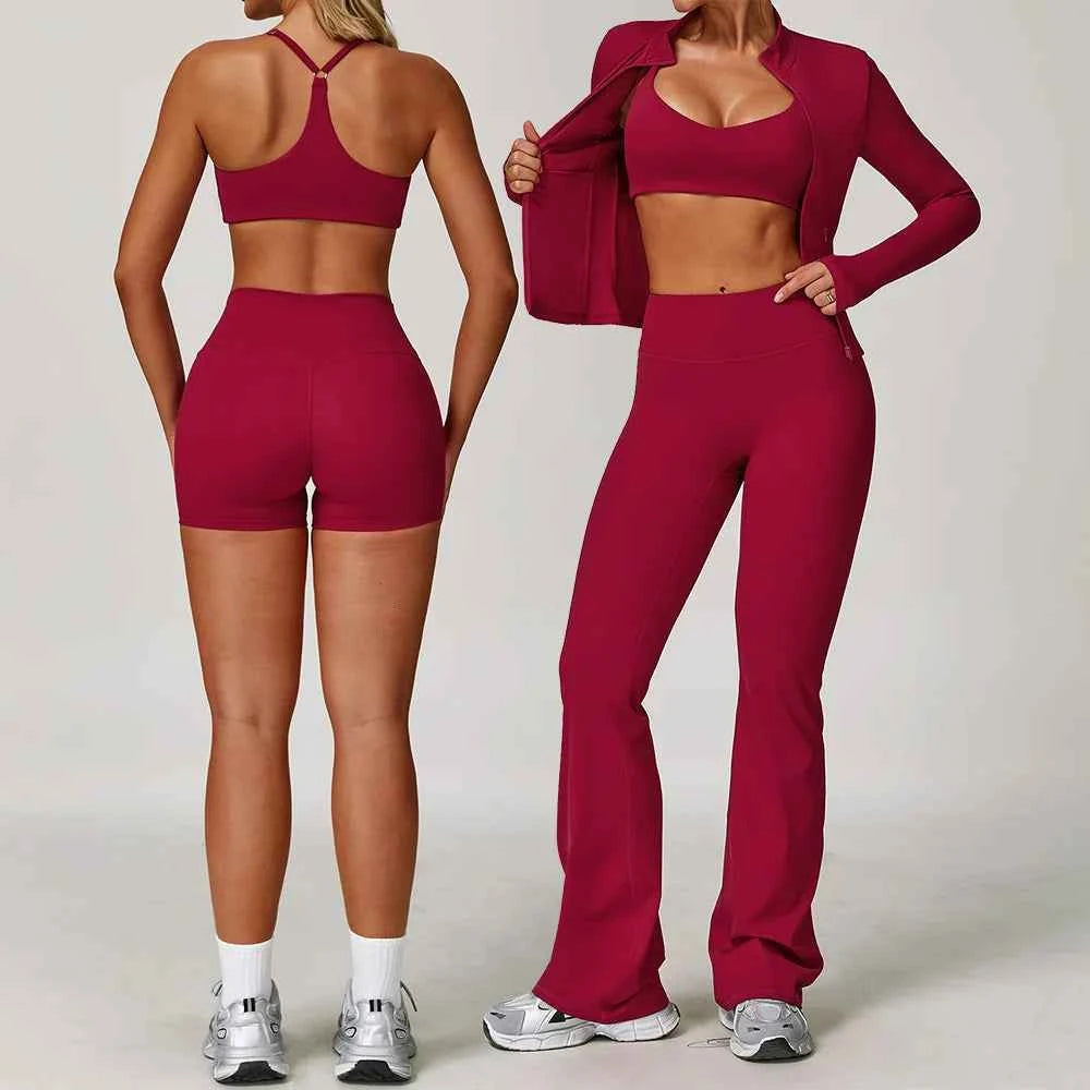 Women's 2/3-Piece Long Sleeve Yoga Suit | Sports Bra Running Workout Gym Tracksuit Athletic Wear