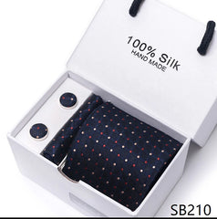 Solid Colour Necktie with Matching Handkerchief & Cufflinks - SB210 - Others In Fashion