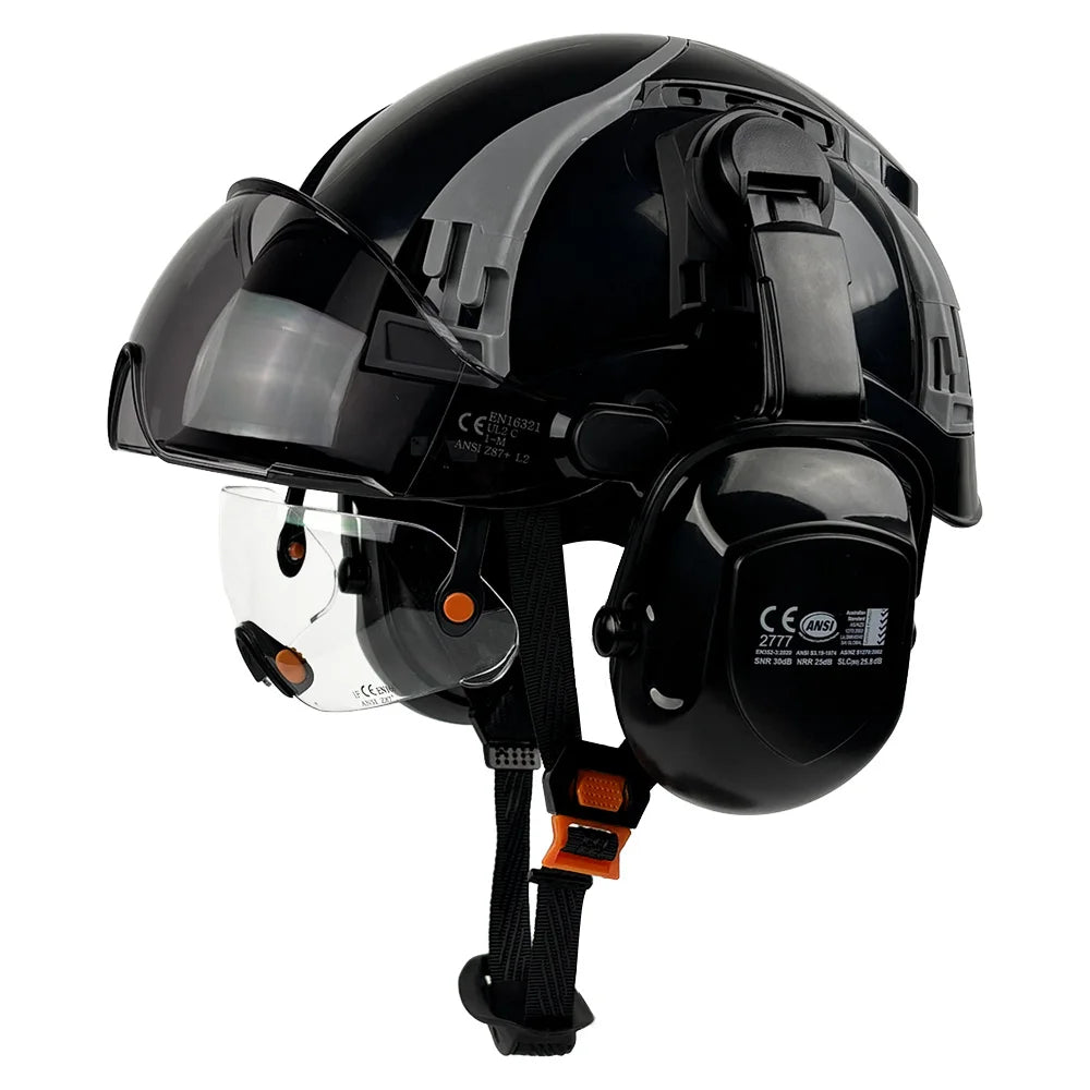 Construction safety helmet with built-in double visors and earmuffs – image 8