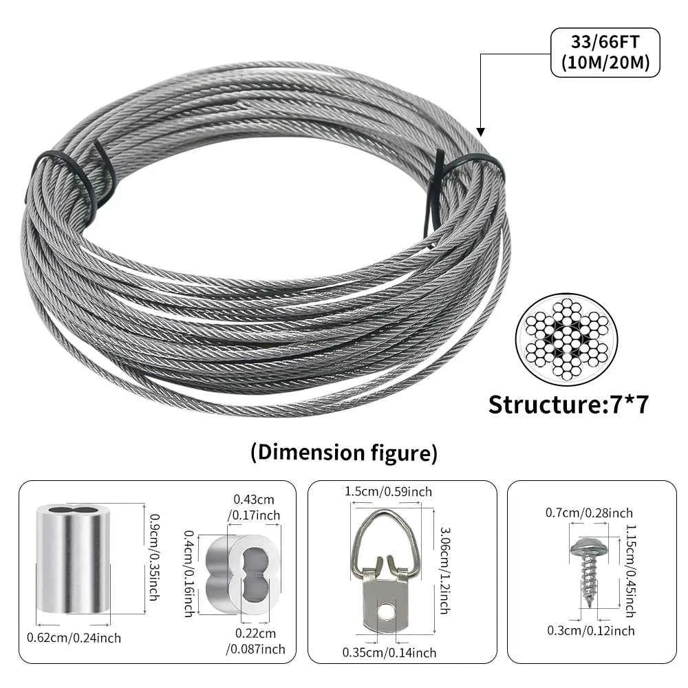 1.5mm 304 Stainless Steel Cable Suspension Kit | Picture Frame Hanging Wire Rope with Hardware
