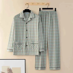 Plus Size Men's Plaid Pajama Set | Cardigan Button-Down Top & Pants Winter Sleepwear Loungewear