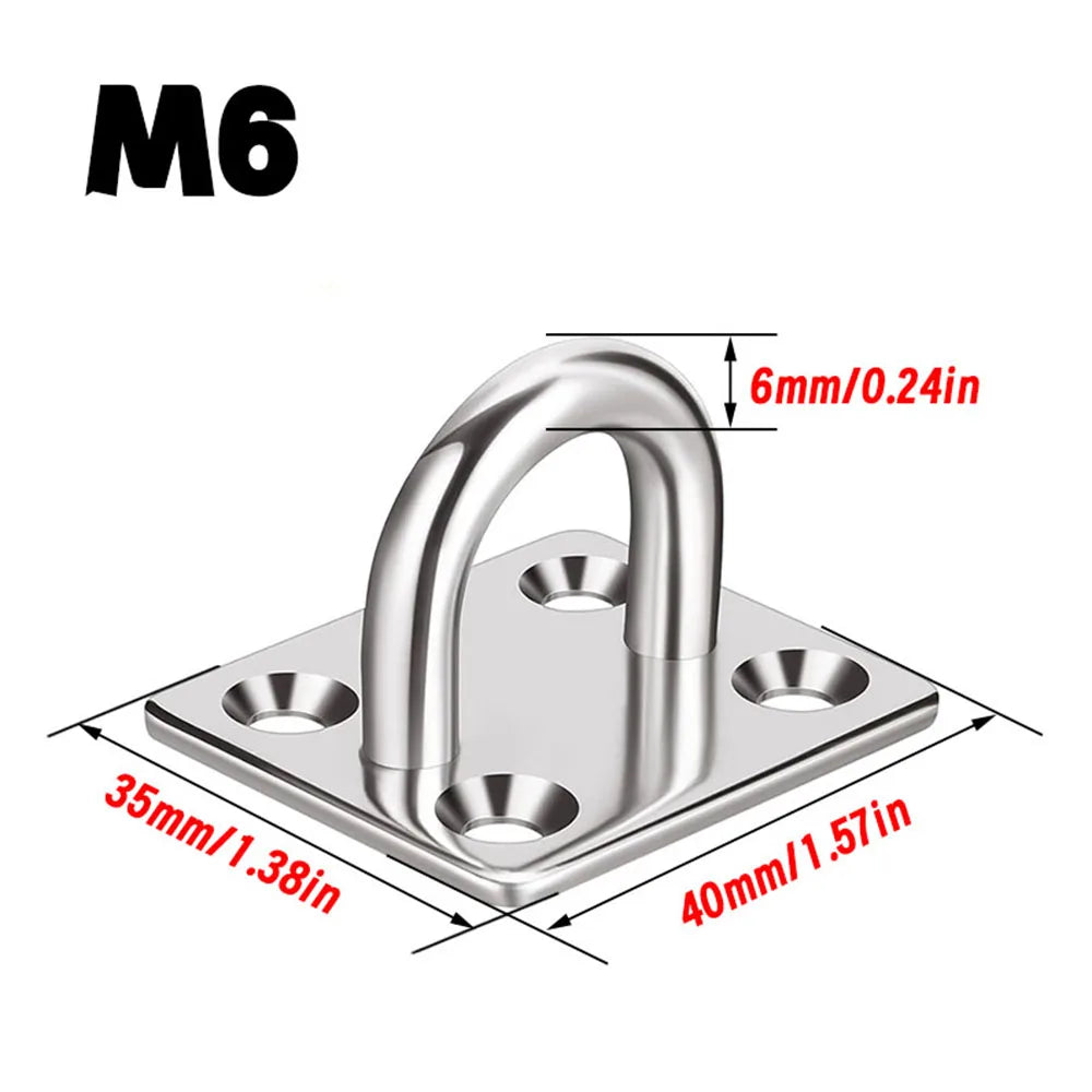 304 Stainless Steel Heavy-Duty Ceiling Hook | U-Shaped Square Gasket Hook for Yoga Hammock Bracket