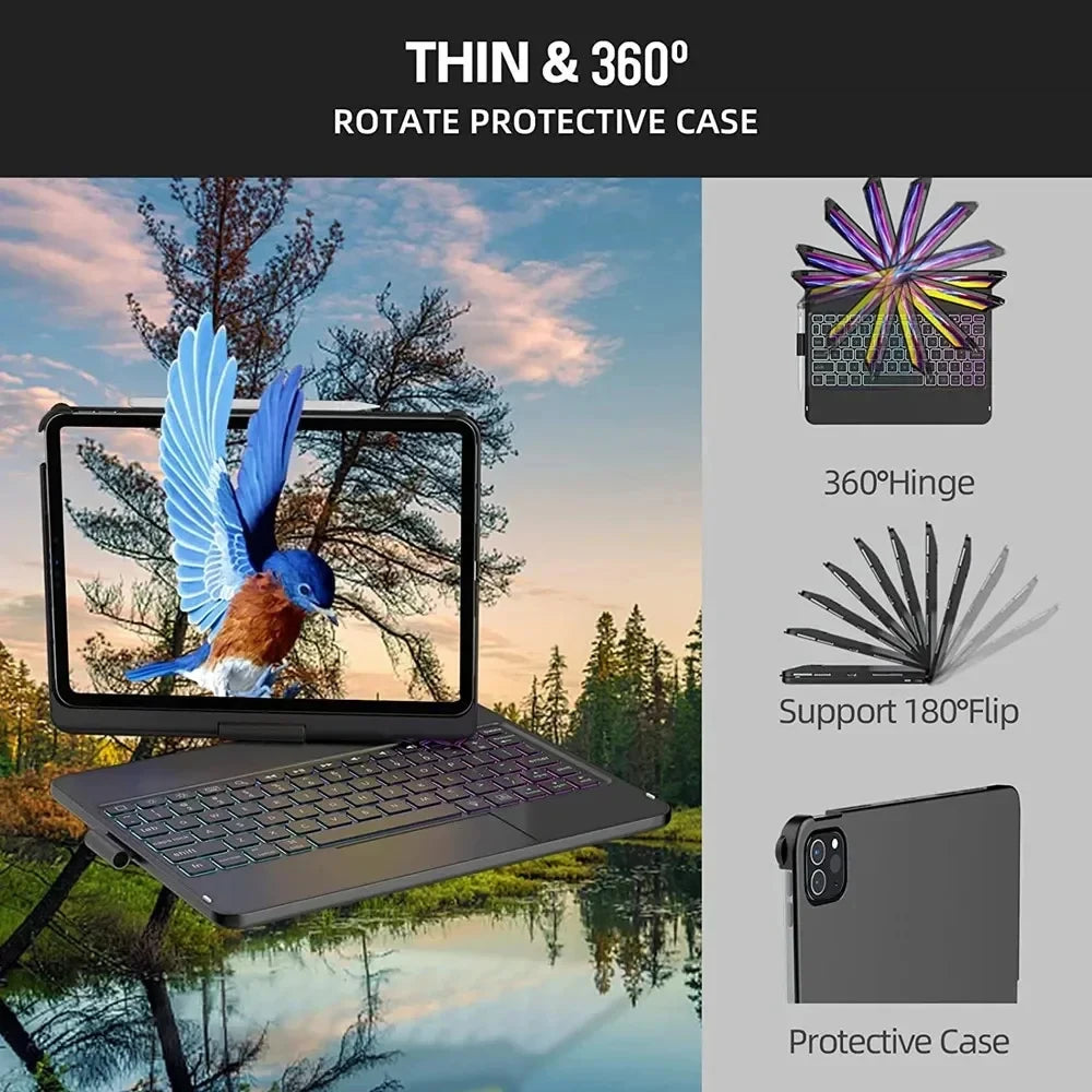 360 Degree Flip Backlit Magic Keyboard For iPad 11th Generation A16/ iPad Air 7 11 13 inch by Snagg A Wireless Keyboard