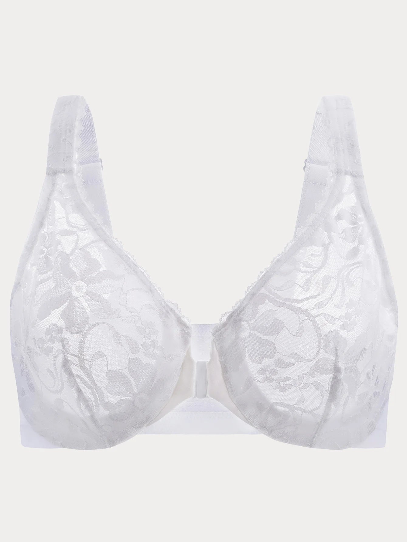 Plus Size Front Closure Racerback Bra | Stretch Lace Underwire Full Coverage