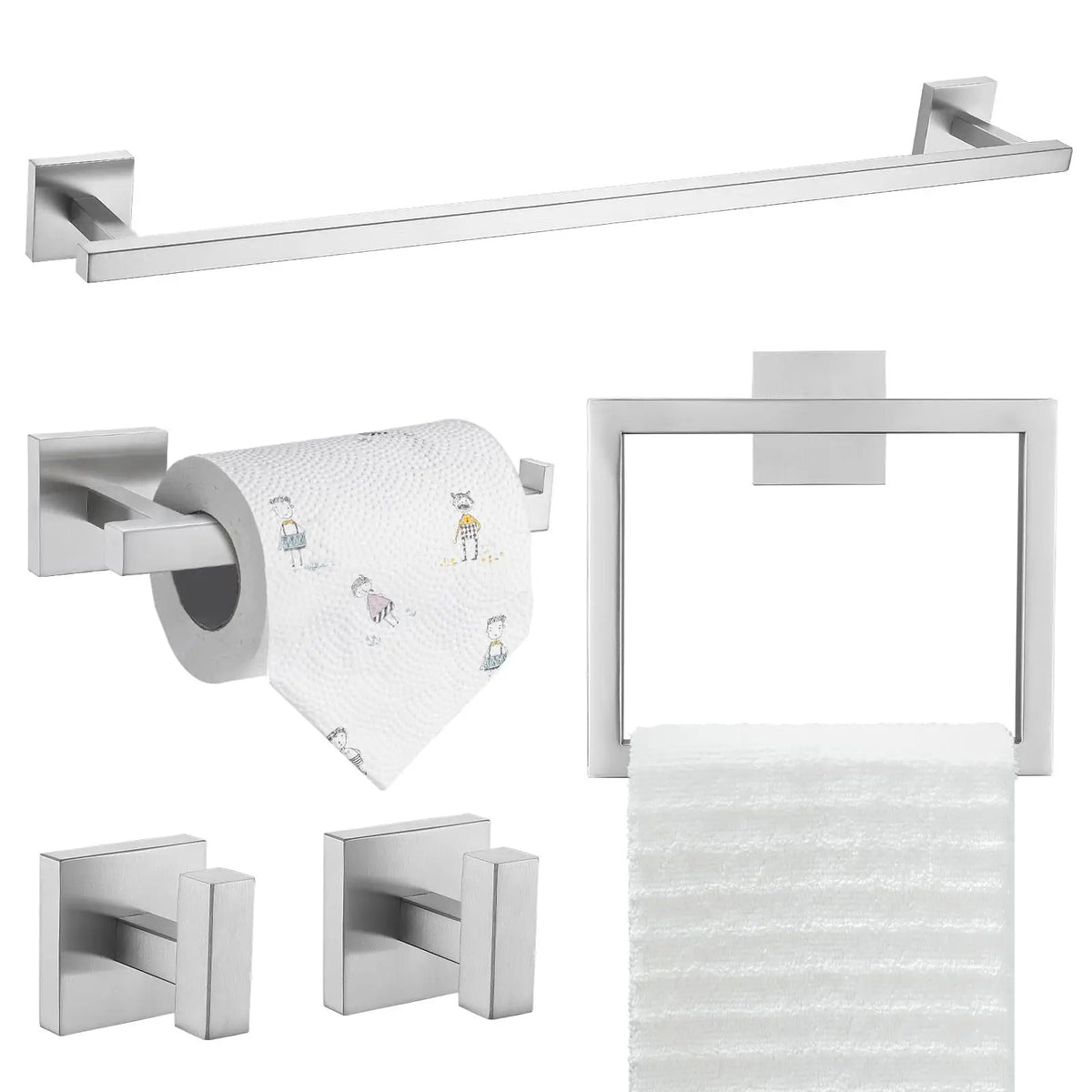 Matte Black/White Bathroom Hardware Set by Snagg A Rack