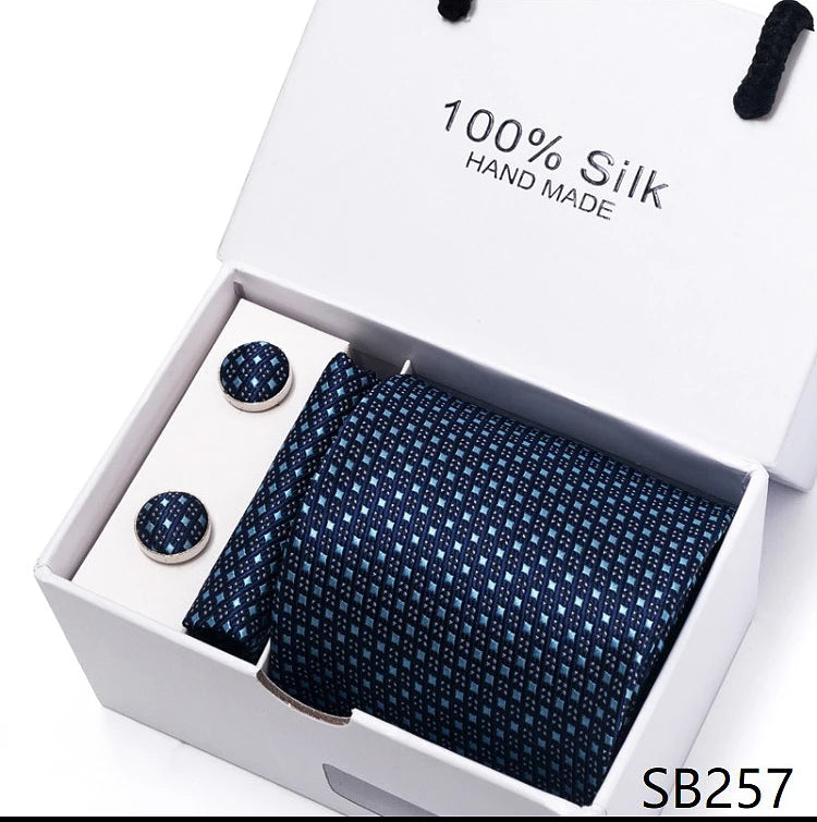 Solid Colour Necktie with Matching Handkerchief & Cufflinks - SB257 - Others In Fashion