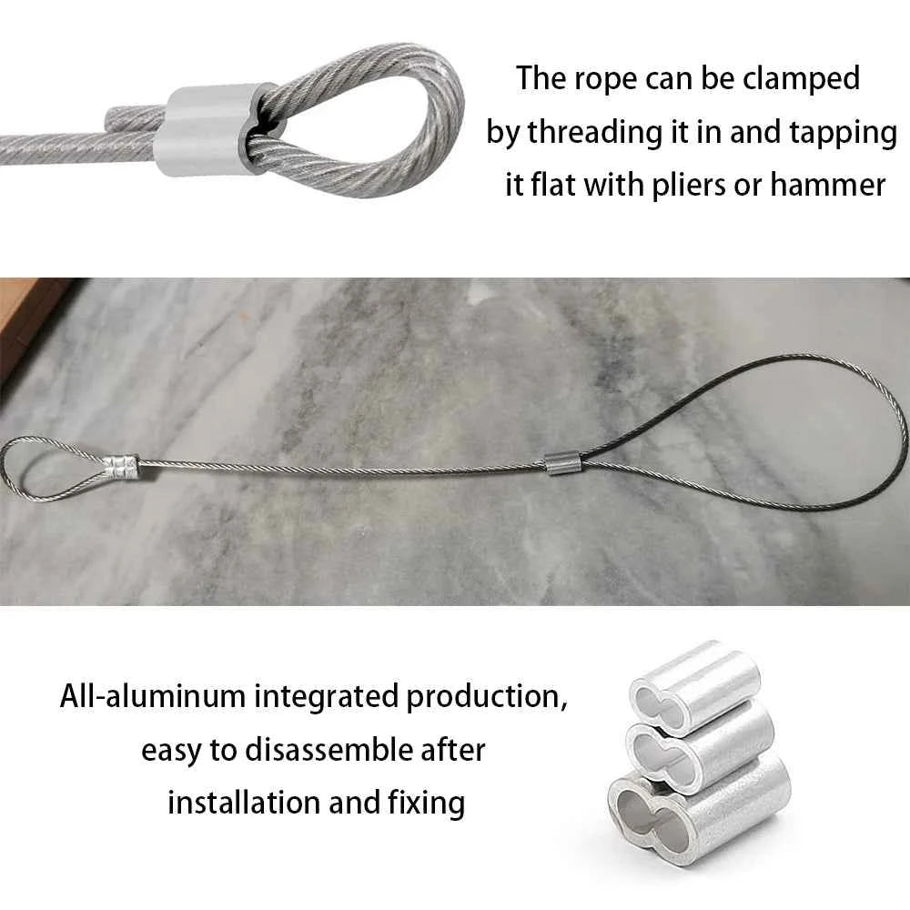 Aluminium Double Hole Cable Crimp Sleeves | Figure-8 Oval Clamps for 1–6mm Steel Wire Rope 20–100pcs