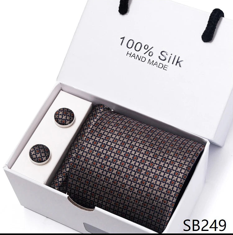 Solid Colour Necktie with Matching Handkerchief & Cufflinks - SB249 - Others In Fashion
