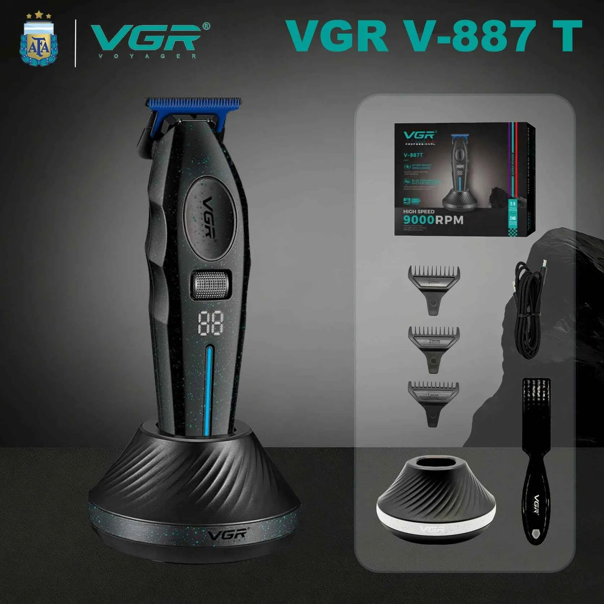 Professional 9000 RPM Master Clipper – Blue Zirconia Ceramic Blade System with 6 Speed Rolling Control & Charging Dock
