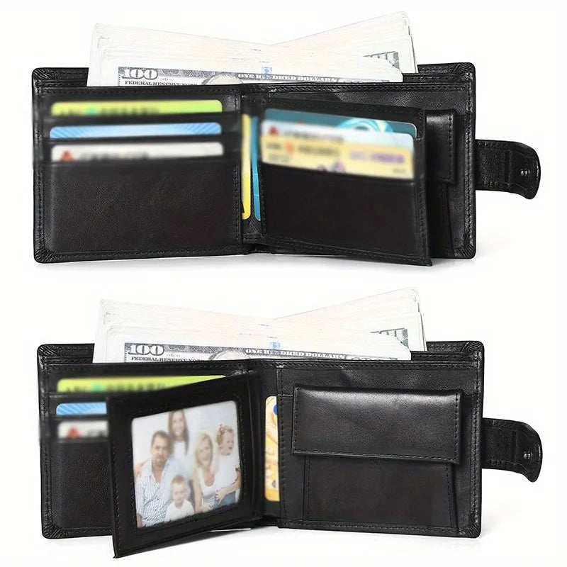 Genuine Leather RFID Anti-Theft Short Wallet with Coin Purse & Multi-Slot