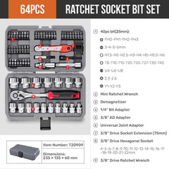 40-in-1 Ratchet Socket Bit Set 1/4" Drive – Cr-V Steel, Quick-Release, Phillips & Slotted for Repair