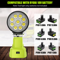 Cordless LED Work Light Compatible with Ryobi P107/P108 Batteries