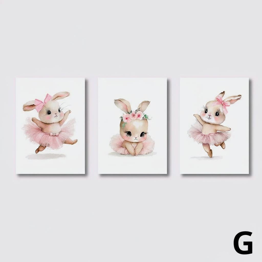 3pcs Ballerina Bunny Canvas Prints by Snagg A Print