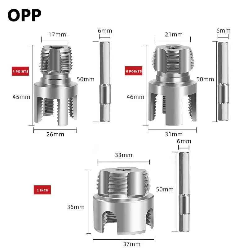 Integrated Internal & External Pipe Threader Kit | Heavy Duty 1/2", 3/4" & 1" Drill-Compatible Threading Tool