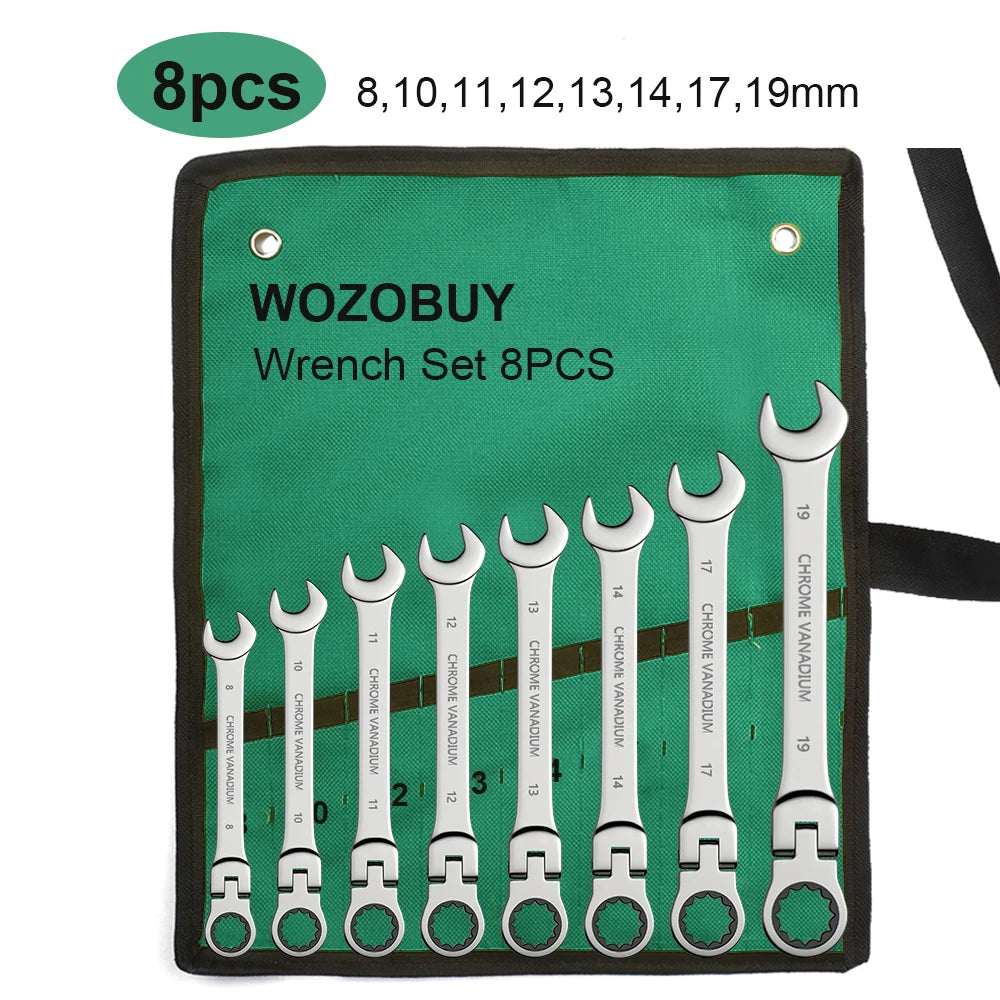 Flex Head Ratchet Spanner Wrench Set (8–22mm) by Snagg A Wrench Set