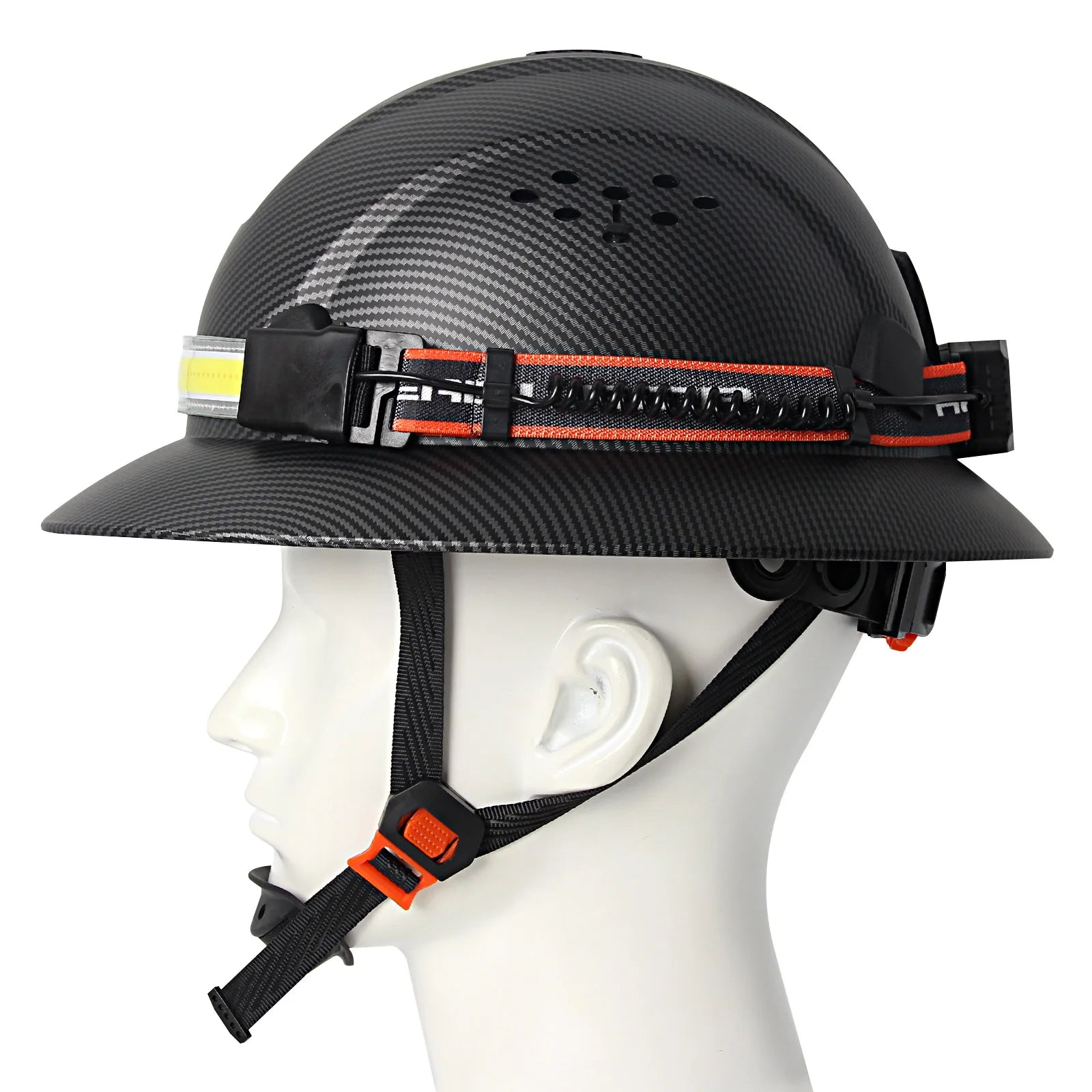 Full Brim Safety Helmet with LED Headlamp & Taillight by Snagg A Safety Helmet
