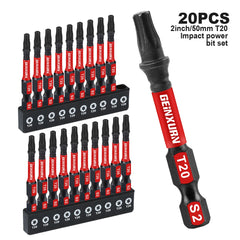 2" Impact Magnetic T20 Torx Screwdriver Bit Set – S2 Alloy Steel Power Bits with Base