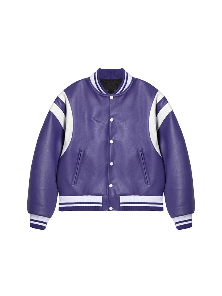 Purple & White Patchwork PU Bomber Jacket by Snagg A Jacket