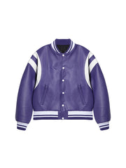 Purple & White Patchwork PU Bomber Jacket by Snagg A Jacket