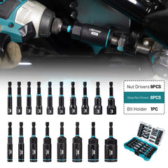 16/18 Pcs Magnetic & Deep Nut Driver Set – SAE & Metric Impact Nut Driver Kit with 1/4" Hex Shank for Drill & Impact Driver