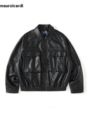 Vintage Black & Brown PU Leather Moto Jacket by Snagg A Jacket