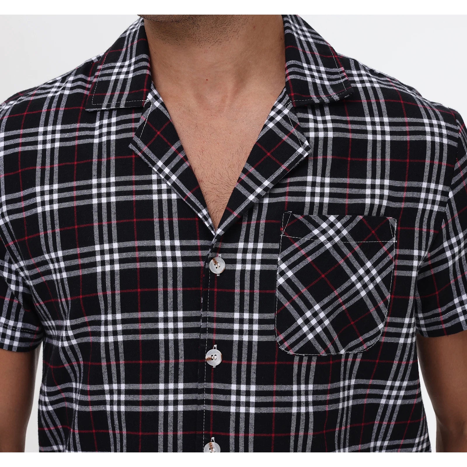 Men's Cotton Short Pajama Set | 2-Piece Breathable Button Top & Elastic Shorts Summer Loungewear