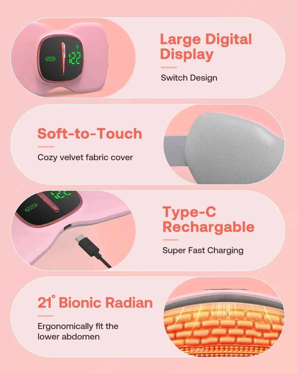 Portable Menstrual Cramp Heating Pad – Wearable Heat & Vibration Relief Belt