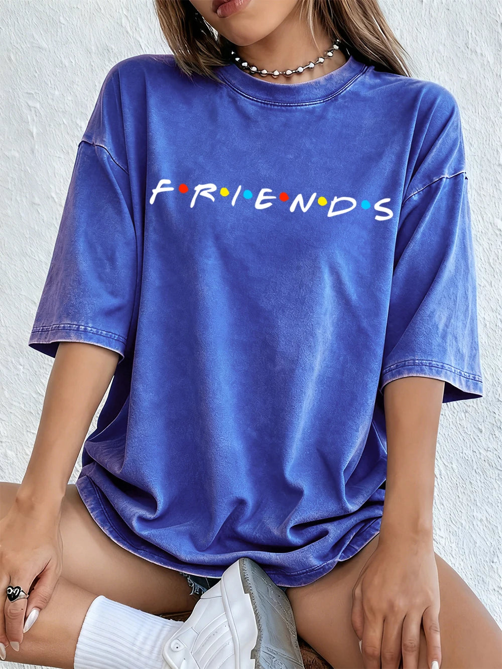 Women's TV Show Inspired Washed T-Shirt | Cotton Oversize Soft Summer Street O-Neck Casual Top