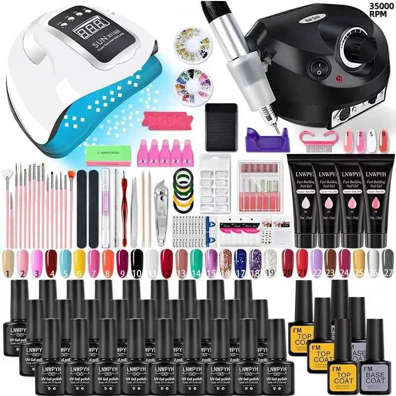 27 Color Ultimate Professional Manicure Station – Poly Extension & Gel Polish Mega Kit with UV/LED System
