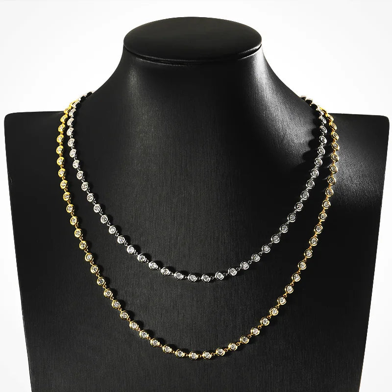 3mm Round Moissanite Tennis Necklace – 925 Sterling Silver 18K White Gold Plated (GRA Certified) - Necklaces