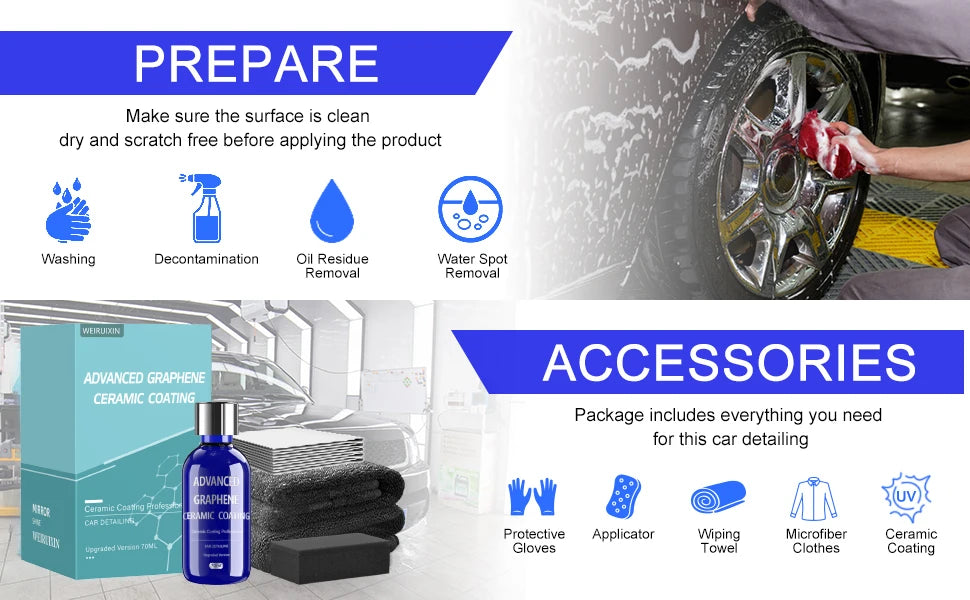 Advanced Graphene 12H Ceramic Coating 70ml – 10+ Year Car Protection, Gloss & Hydrophobicity