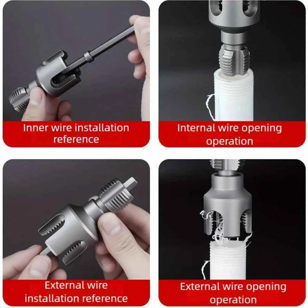 Professional Hex Shank Pipe Threading Tool | Internal & External Die Set for 1/2", 3/4" & 1" Pipes