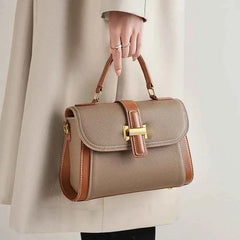 Genuine Cowhide Leather Small Square Crossbody Bag – Luxury Women's Shoulder Satchel with Flap Pocket